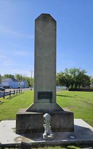 Inspected, deep-cleaned, and inscription-restored concrete upright monument, New York, summer, 2025 - Before