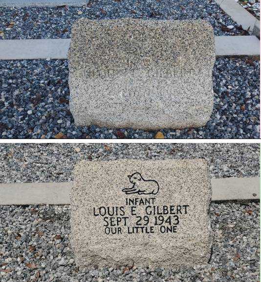 Before and after comparison of a cleaned and restored family headstone plot