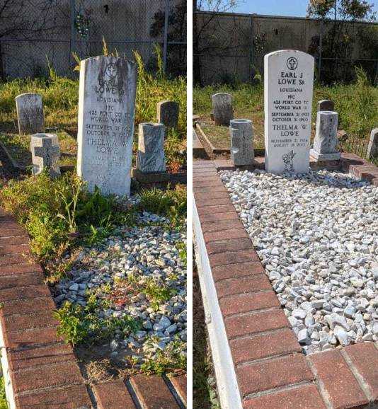 Full cemetery monument restoration and biological growth removal for an upright headstone
