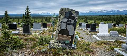 Professional headstone cleaning service in Alaska cemetery