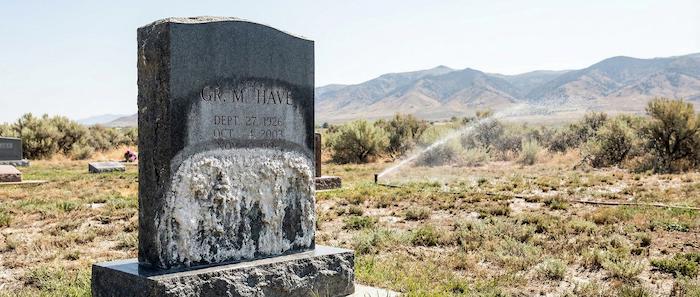 Professional headstone cleaning service in Idaho cemetery