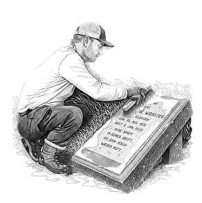 Sketch of a Tending specialist performing grave maintenance