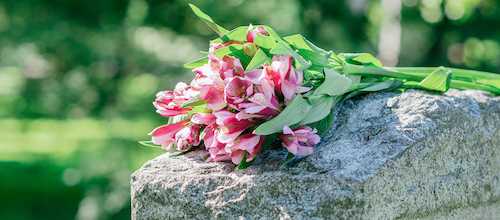 flowers on the headstone