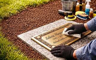 Corroded bronze memorial plaque highlighting the damage from weathering and DIY cleaning methods