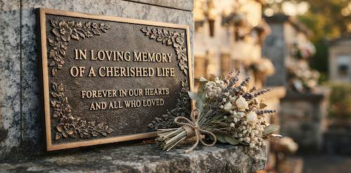 A perfectly restored bronze grave plaque mounted on a granite base