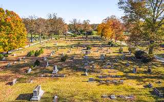 Aerial view of an old cemetery in autumn