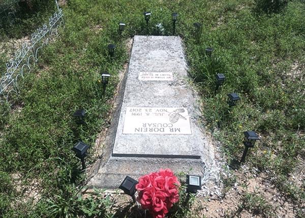 Cleaned, repainted letters, and added photo plaque for a flat granite veteran headstone in North Carolina / Before