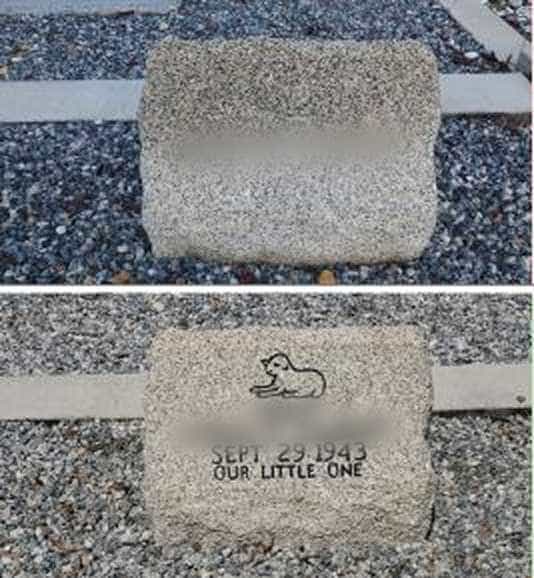 Before and after comparison of a cleaned and restored family headstone plot