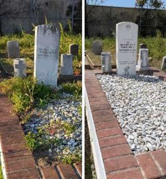 Full cemetery monument restoration and biological growth removal for an upright headstone