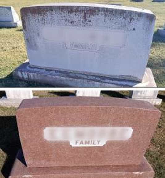 Deep cleaning and restoration results for a flat ledger grave marker