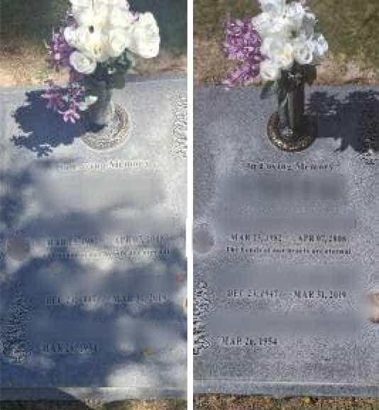 Oxidation removal and bronze grave marker restoration on a flush granite base