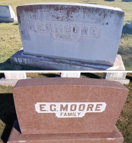Restoration of ledger marker monument, Texas, fall, 2025 / Before and after